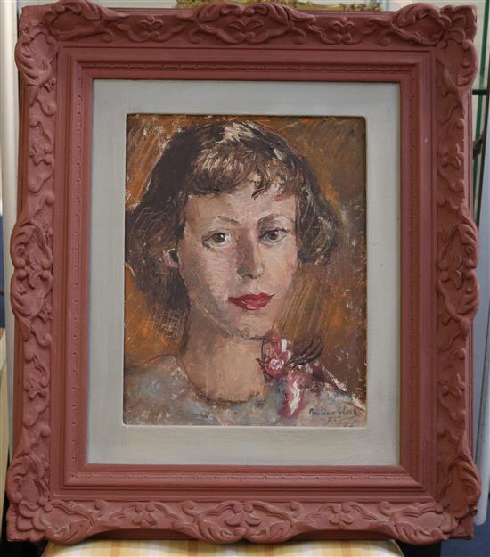 Pauline Glass Portrait of a woman wearing red lipstick 13.5 x 10.5in/